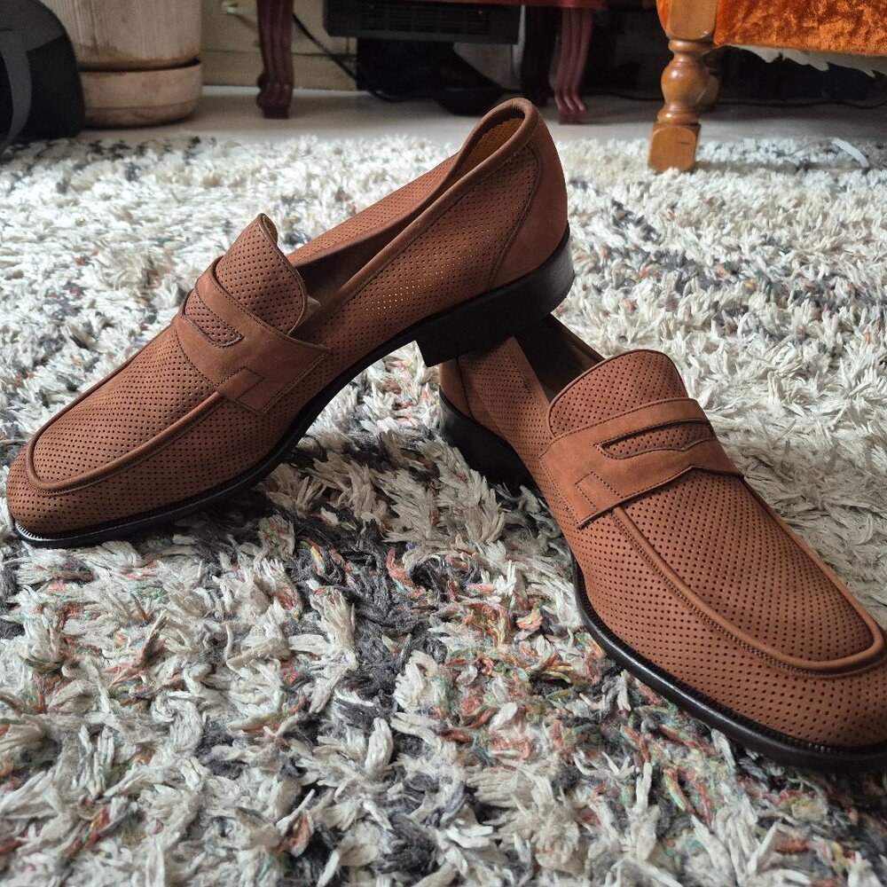 Magnanni cognac suede loafers for men, size 43